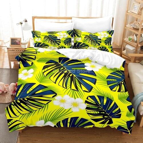 Yellow Green Leaf 3d Bedding Set Duvet Cover Sets Comforter Bed Linen Twin Queen King Single Size Room Decor Kids Adult Modern