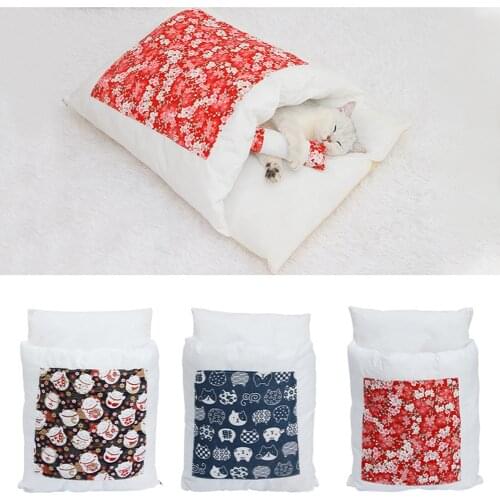 Cat Soft Warm Deep Cave House Doggy Sleeping Bed Bag Cute Foldable Pet Puppy Winter Kennel Cushion Indoor Cozy Mat Cage Basket
