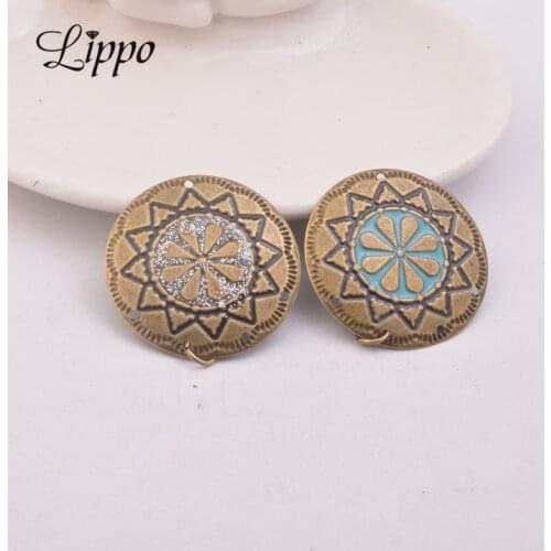 12pcs 33mm Antique Bronze Metal Round Connector Circular Sun Shape Charm Connectors DIY Jewelry Earring