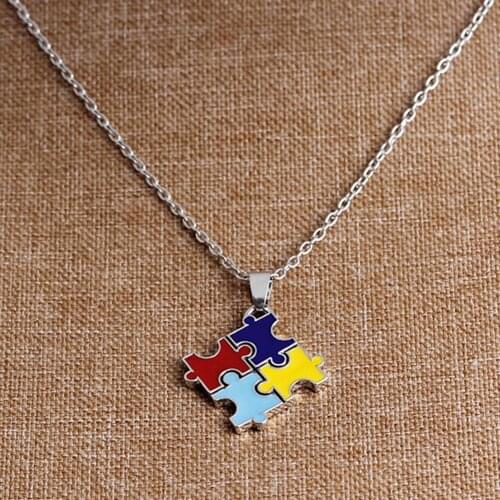Hot multicolor enamel autism awareness puzzle piece COLLAR PENDANT best friend statement necklaces for women fashion jewelry