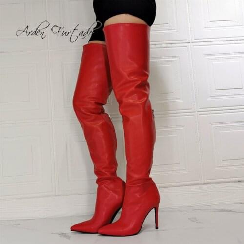 Arden Furtado 2021 Fashion Womens Shoes Winter Red Sexy Pointed Toe New Zipper Over The Knee High Boots Big Size high heels