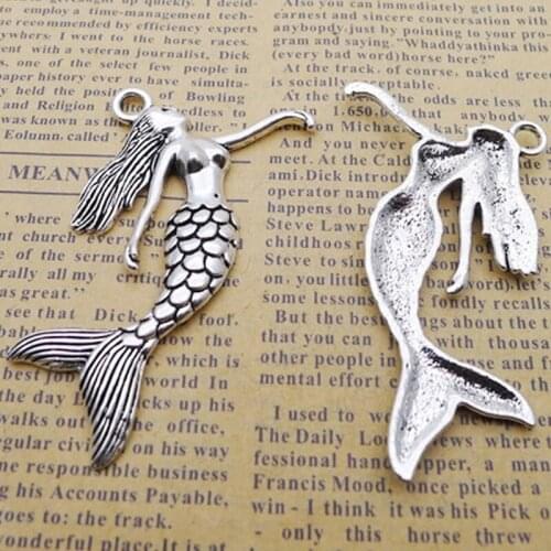 RAINXTAR Fashion Antique Silver Color Alloy Mermaid Charms For Necklace Making 40*58mm 20pcs AAC934