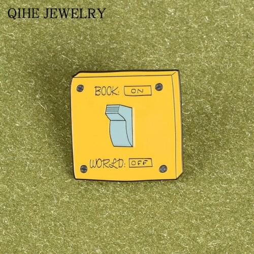 Power Switch Turn on / off Book World Enamel Pin Bookworm Reader Brooch Funny Lapel pins Wholesale Gift for Friends Students