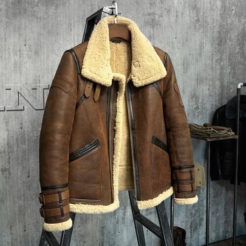 Mens Shearling Jacket B3 Flight Jacket Fur Leather Jacket Imported Wool From Australia Mens Sheepskin Aviator Coat