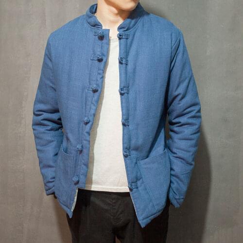 Chinese Style Mens Retro Cotton Padded Clothes Young Coat Han Tang Suit Cotton Padded Jacket Winter Traditional Chinese Tops