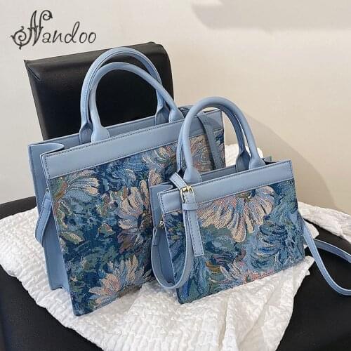 New Fashion 2021 Printing Flowers Canvas Handbags Art Womens Shoulder Tote Bags Designer Lady Travel Branded Crossbody Bags