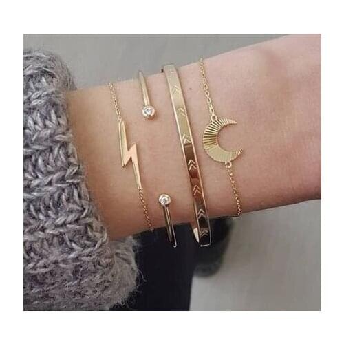 51791 new opening Bracelet creative simple inlaid diamond lightning moon Bracelet Set 4 pieces