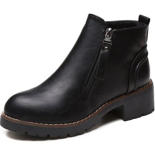 New Style for Autumn and Winter In Europe and The Short Side Zipper Chunky-Heel Round Fashion Casual D Boots