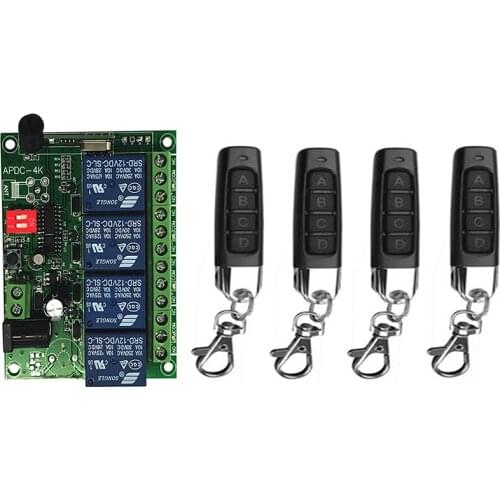 433Mhz DC12V 24V 4CH Wireless RF Remote Control Light Switch 10A Relay Output Radio Receiver Module + Remote garage door opener