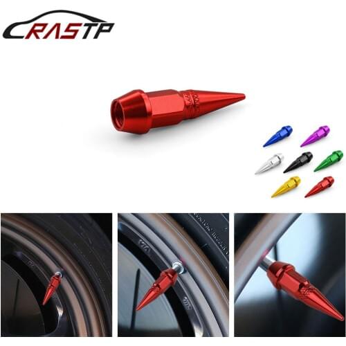 RASTP - Aluminum 4Pcs Motorcycle Car Auto Bike Spike Shape Dustproof Tire Wheel Stem Valve Caps WITH LOGO RS-QRF017