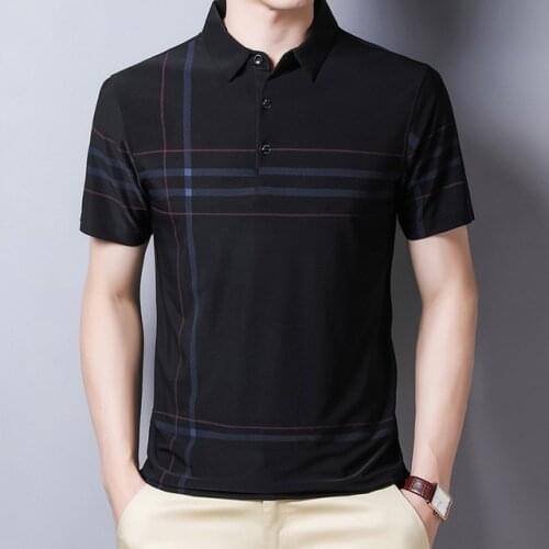 Fashion Slim Men Polo Shirt Black Short Sleeve Summer Thin Shirt Streetwear Striped Male Polo Shirt for Korean Clothing