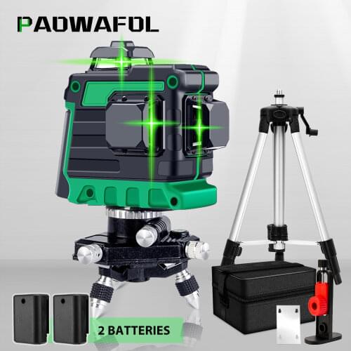 12 Lines 3D Laser Level Green Laser Line Self-Leveling 360 Degree Horizontal & Vertical Cross Lines With 2 Batteries