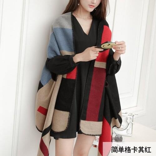 SC132 2018 Oversize Striped Cardigan Winter Faux Cashmere Split Knitted Poncho Women Female Print Long Wrap Vintage Warm Shawl