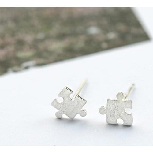 Fashion Women Drawing Surface Jigsaw Mini Puzzle Shape Ear Stud Earrings Jewelry For Women Girls Kids Gifts