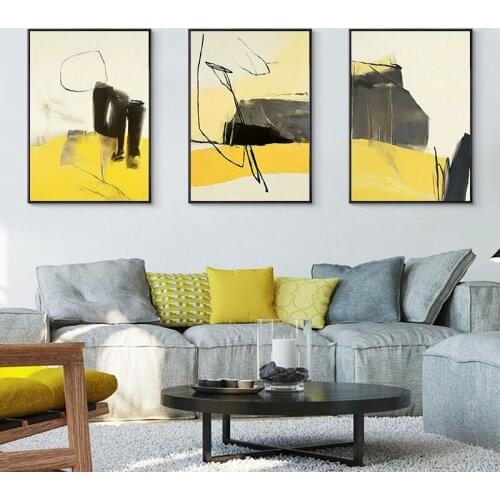 Nordic Minimalist Creative Imagine Black Yellow Canvas Painting Abstract Print Poster Wall Pictures for Living Room Decoration