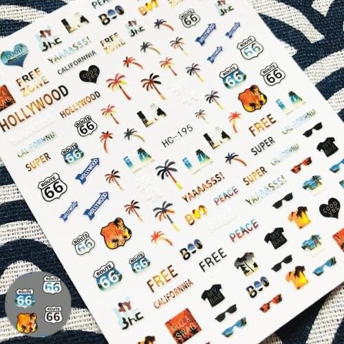 HC-195 california route 66 view colorful letters 3d nail art stickers decal template diy nail tool decorations