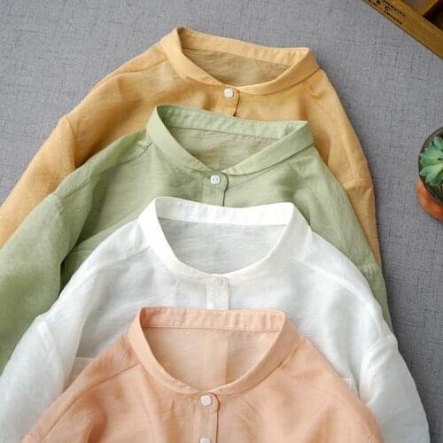 Comfortable Tencel+ hemp long sleeve shirt womens summer new loose top basic simple versatile commuter blouse 0418