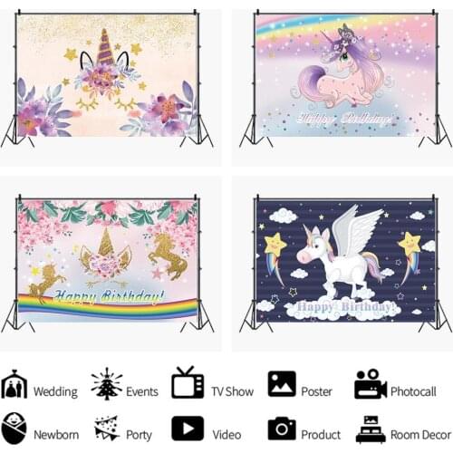 Facula Flowers Unicorn Girl Birthday Backdrop Child Party Room Table Decoration Newborn Bath Custom Vinyl Background Photo Shoot