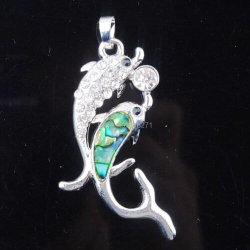 WOJIAER New Zelanian Abalone Shell Pearl Green Gem Bead Pendant Jewelry PN774