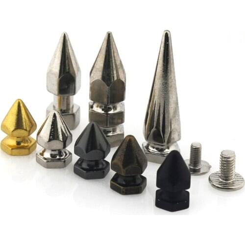 10pcs Solid Metal Screwback Cone Studs Bullet Spikes Punk Rivets for Leather Craft Bag Garmet Shoes Decor Pet Collar Anti-bite