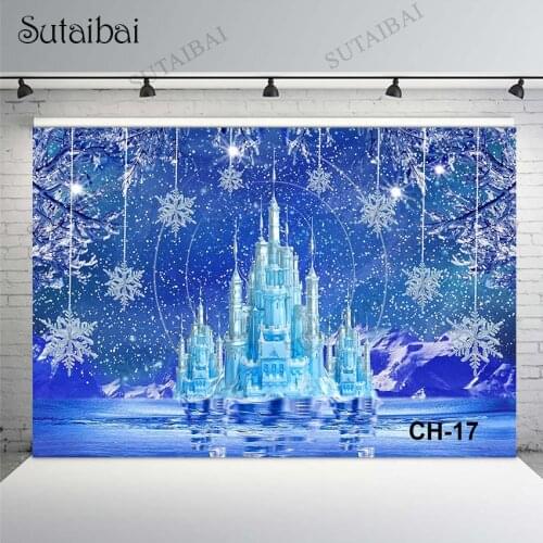 Winter Wonderland Ice Frozen Castle Happy Birthday Backdrop Girl Christmas Snowflake Decoration Photography Background Vinyl