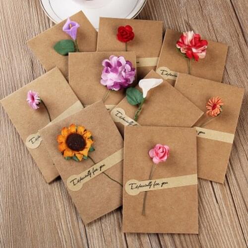 1 PCS Retro DIY Kraft Paper Invitation Greeting Card with Envelope Handmade Dry Flower Wedding Party Invitation Envelopes