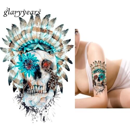 1pc Waterproof Body Art Tattoo Sticker KM-043 Tribe Indian Women Men Skull Snake Pattern Decal Temporary Colorful Drawing Tattoo