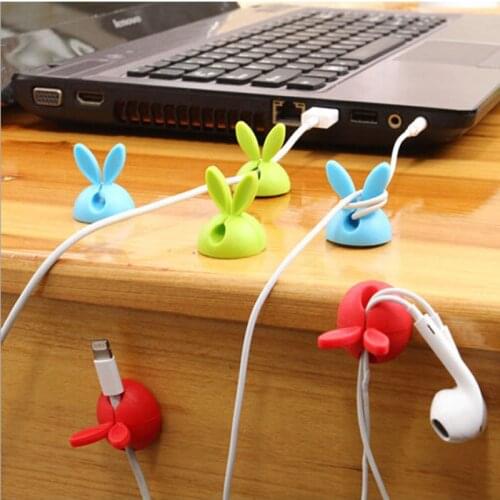 10PCs / Lot Rabbit Cable Drop Clip Desk Tidy Organiser Wire Cord USB Charger Holder