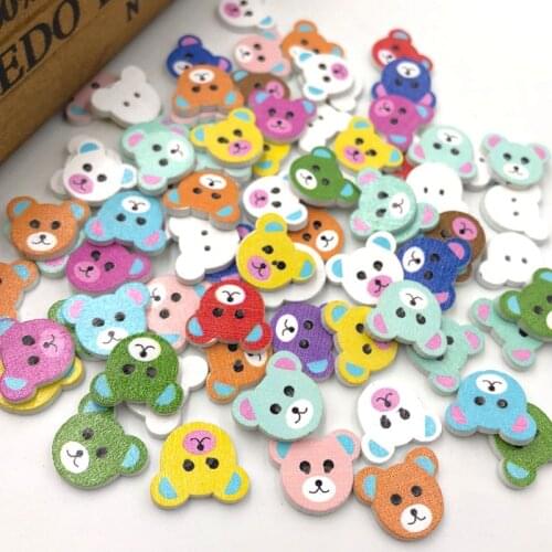100pcs Mix Wood Buttons Baby Bear Head Sewing Craft 2 Holes WB291