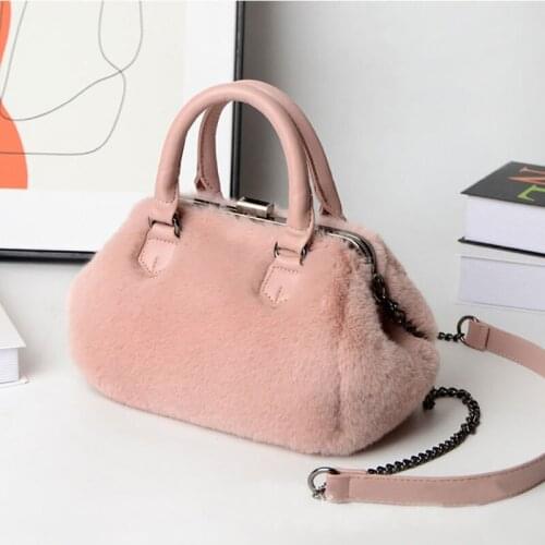 2021 Womens Leather Handbag Winter Faux Fur Small Shoulder Messenger Bag Fashion Solid Color Plush Totes Bags