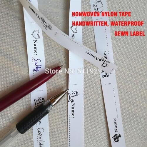 Free shipping custom non-woven fabric handwritten name/kids name label/DIY brand name/clothing care label/washing label 150 pcs