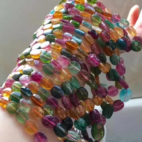 Genuine Natural Colorful Tourmaline Crystal Clear Oval Beads One Women Man Necklace 6-13mm AAA