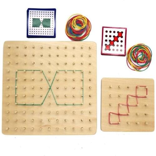 Wooden Rubber Tie Nail Geoboard with Cards Geometry Learning Education Kids Toy