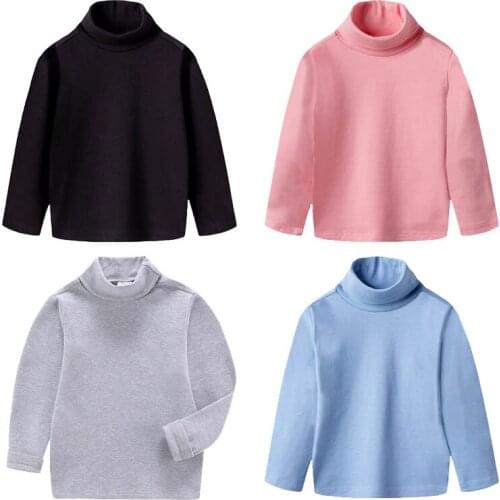 Children New Solid Color Long Sleeve Shirt Baby Girls Casual Cotton Homewear Boys High Neck Pajamas Kids Sleepwear Clothing