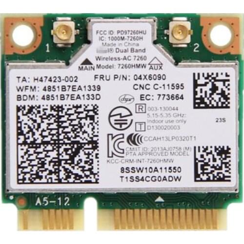 Dual Band For IBM Thinkpad Intel Wireless-AC 7260 7260HMW 802.11ac Mini PCI-E Wifi + Bluetooth 4.0 Wlan Card FRU 04X6090