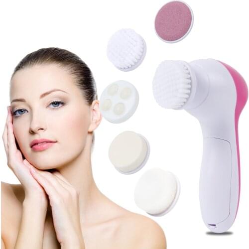 Face Cleansing Brush Silicone Facial Brush Deep Cleaning Pore Cleaner Face Massage Skin Care Waterproof 5 in 1 Dry Battery UOODI