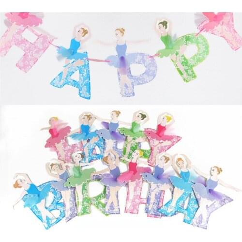 Girls Birthday Party Ballerina Flags Bunting Wall Banner Decorations Children Birthday Party Decoration Party Supplies PT19