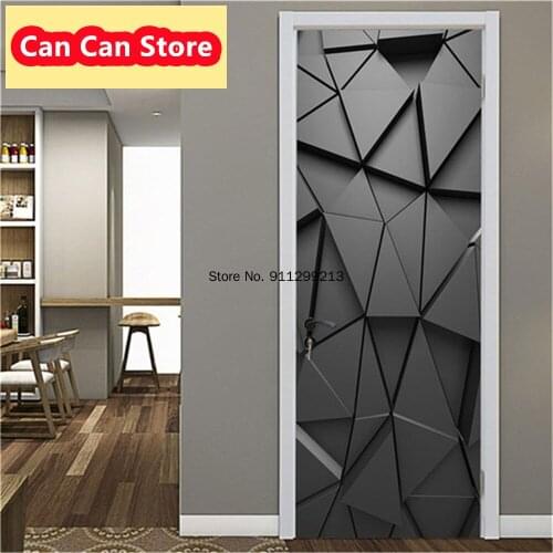 Geometric Waterproof Renovation Poster Stickers On Doors Stair Door Sticker Black Stick Wallpaper Decals Home Decor