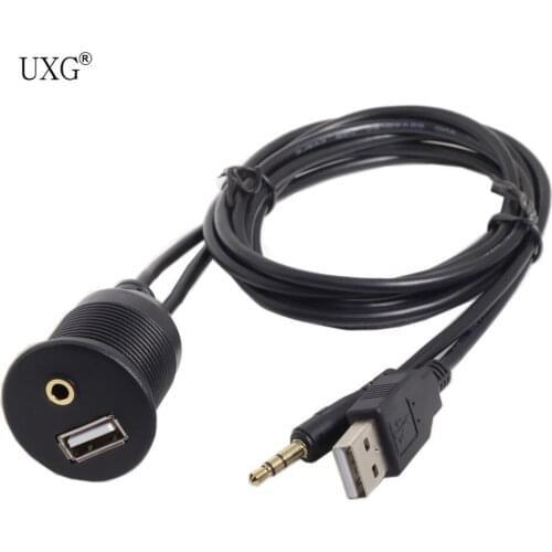 Combo USB 2.0 & 3.5mm AUX Male to Female Extension Cable with Waterproofable Mount Shell 100cm