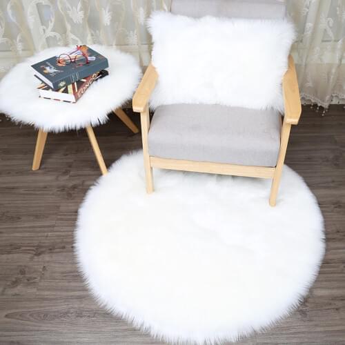 Faux wool round plush carpet bedroom bedside mat living room sofa non-slip rug soft and comfortable rug girl cute room carpet
