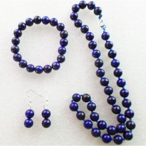 Beautiful dark blue Jade Necklace stretchy bracelet earring set