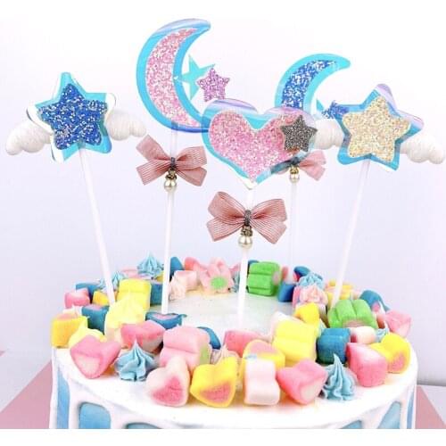 Colorful Acrylic Cake Topper For Birthday Heart Star Cupcake Flag Baby Shower Party Wedding Decoration Supplies Cake Decorations