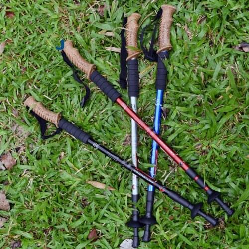Aluminum Alloy Summer Mountaineering staff camping cork handle cane outdoor crutches telescopic baton walking pad walker canes