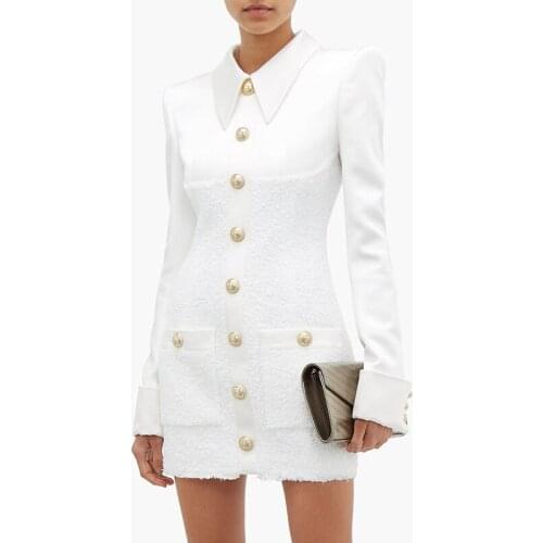 Hot quality New High style button lion riveting satin cloth joining together professional dress