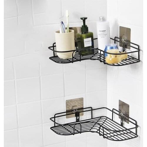 Metal Punch-free Bathroom Corner Storage Rack Soap Shampoo Holder Wall Hanging Bathroom Shelf Kitchen Spice Bottle Rack