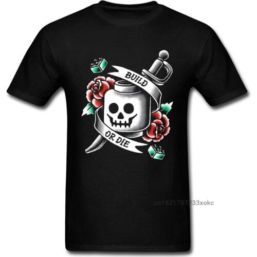 Build Or Die T-shirt Men Tshirt Black T Shirt Cotton Tee Shirts Skull Tops Plus Size Clothing Block Game Rose Vintage