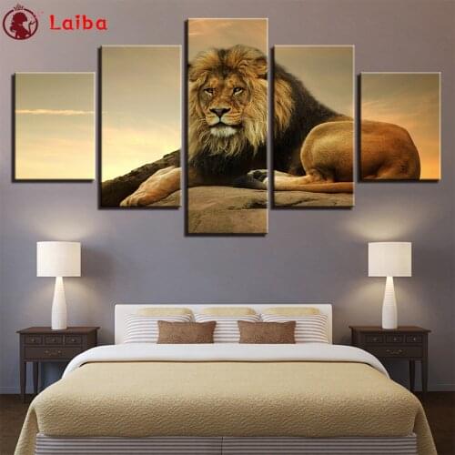 5pcs Full Square round drill Diamond painting Modern animal art, lion Diamond embroidery Cross stitch resin office wall decor