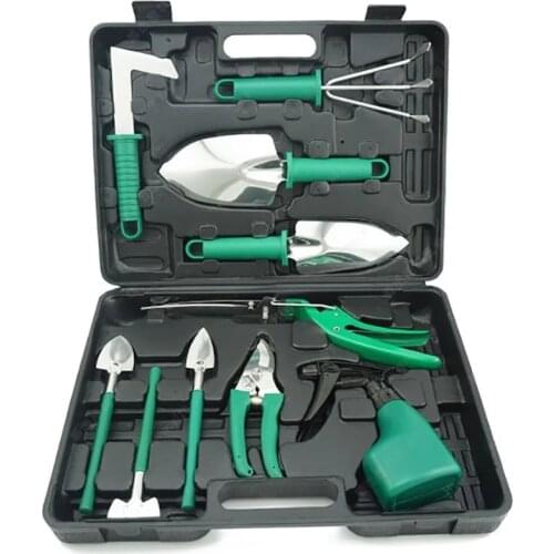 10 Pcs Garden Tools Set Stainless Steel Manual Control Tools with Carrying Case Shovel Rake Scissors Watering Hand Tools
