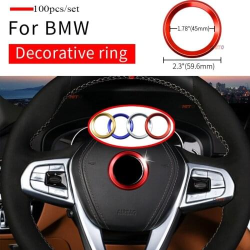 100pcs For E60 E90 F10 F30 F15 E91 Car Styling 45mm 1.78inch Steering wheel Rings Decal Sticker Label Aluminum Alloy Accessory