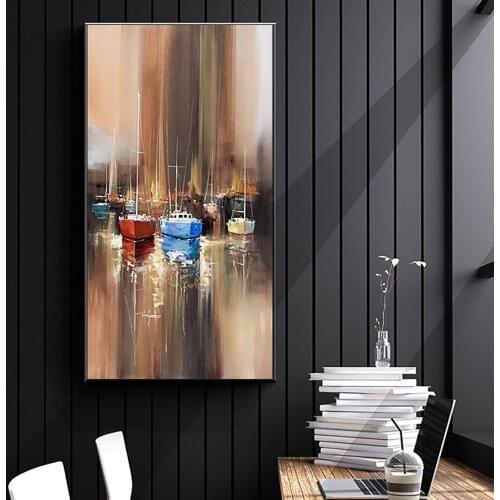 Sailing Boat On The Sea Handpainted Wall Art Home Decor Picture Modern Oil Painting On Canvas Handmade For Living Room Home